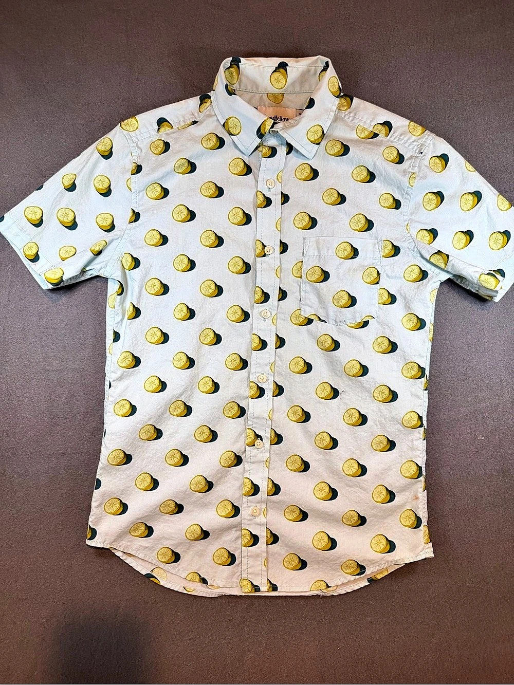 Goodfellow & Co Lemon Print Short Sleeve Shirt Size Small Like New
